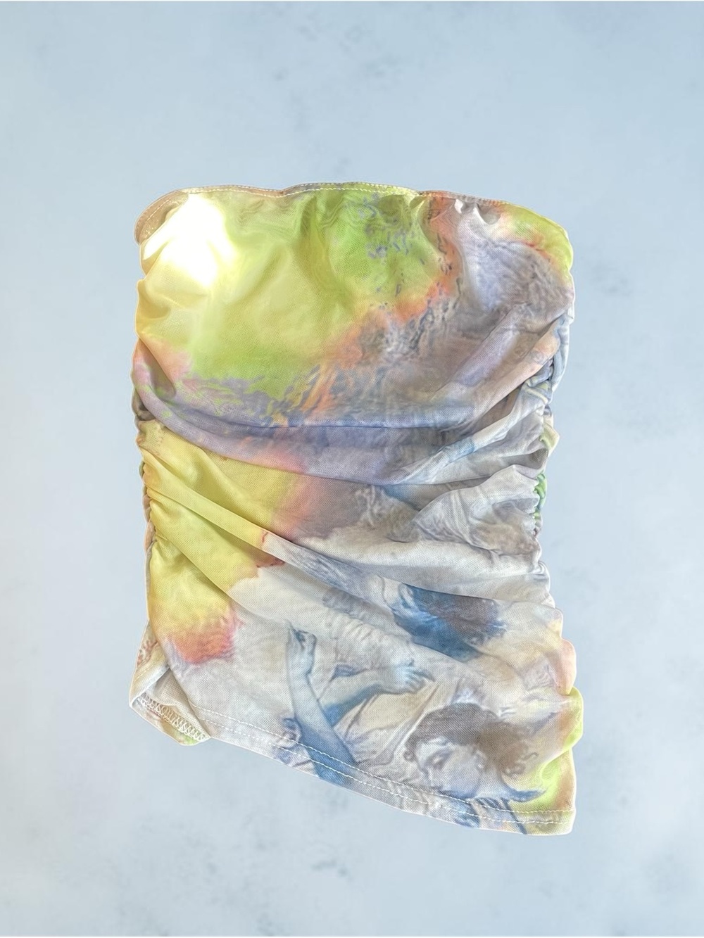 Tie-Dye Pastel Strapless Ruched Angel print Tube Top